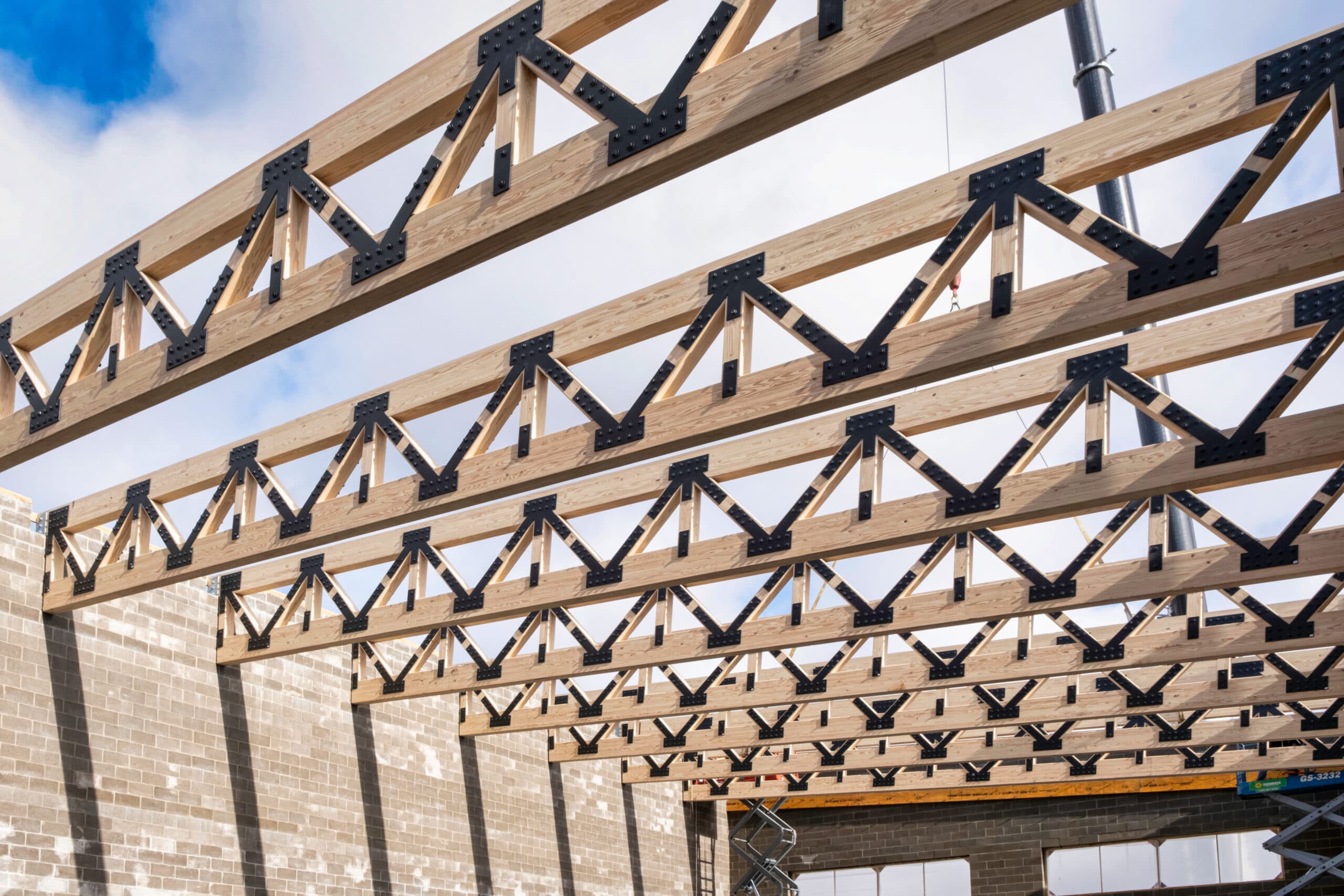 Engineered timber trusses in a commercial building